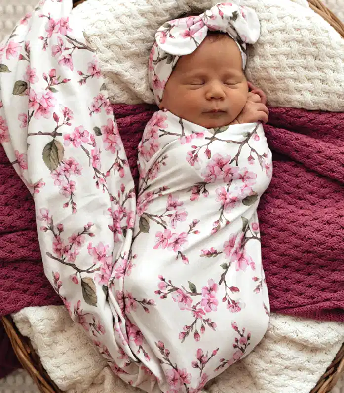 Baby Gift - Organic Snuggle Swaddle Wrap and Topknot or Beanie Set