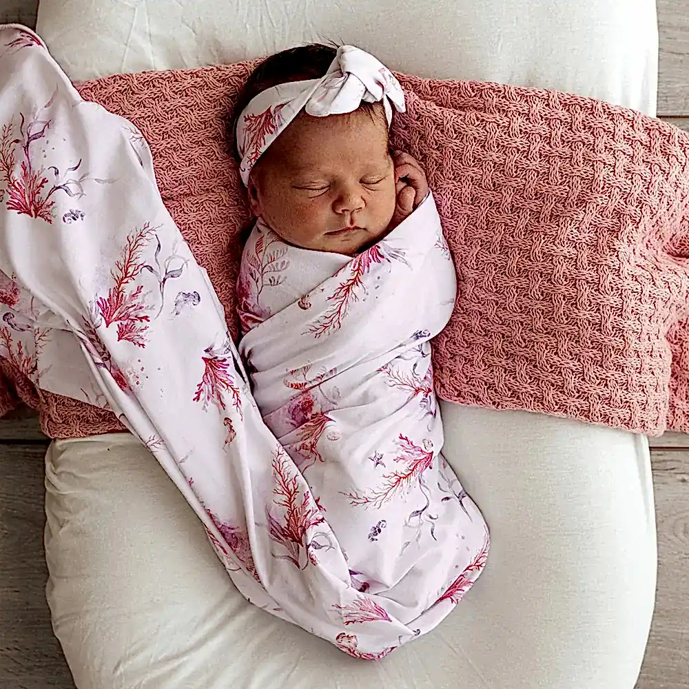 Baby Gift - Organic Snuggle Swaddle Wrap and Topknot or Beanie Set