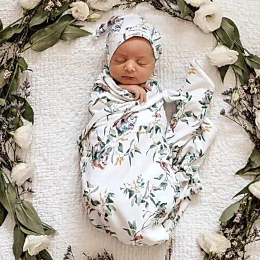 Baby gift organic swaddle wrap eucalyptus print