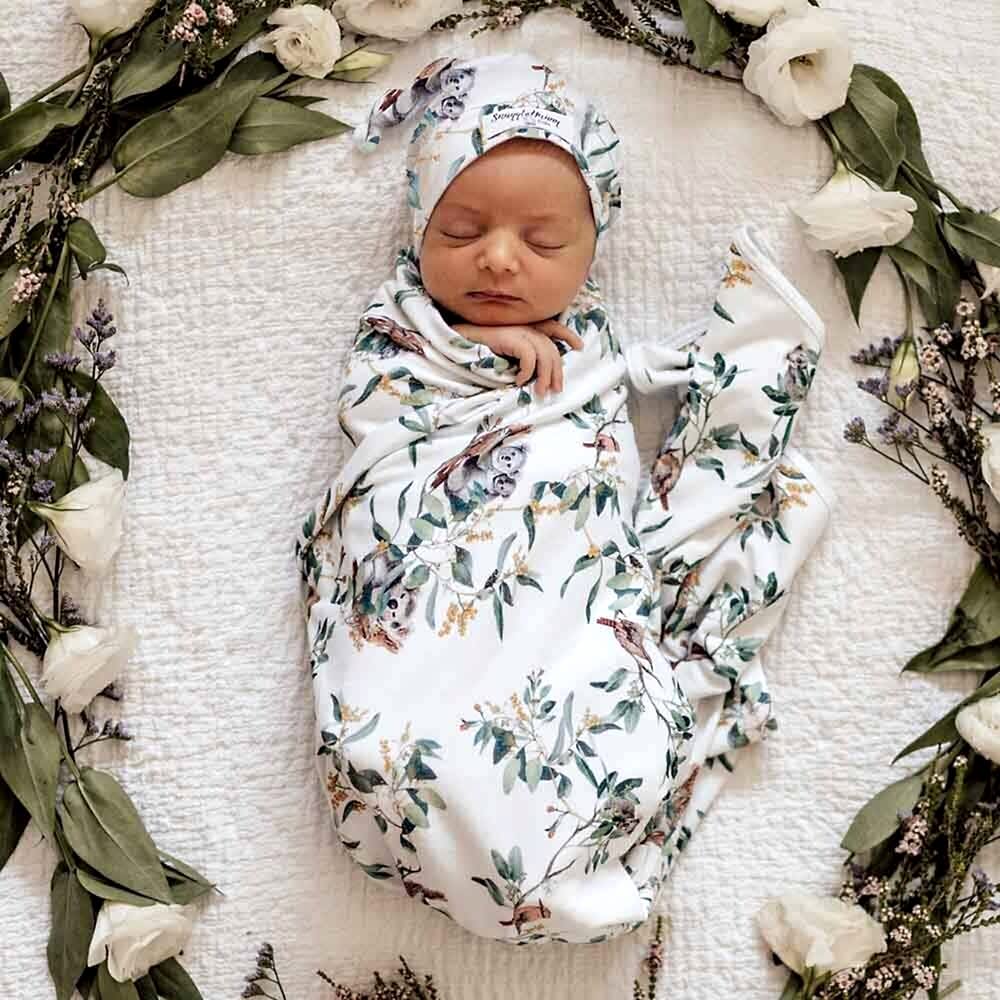 Baby gift organic swaddle wrap eucalyptus print