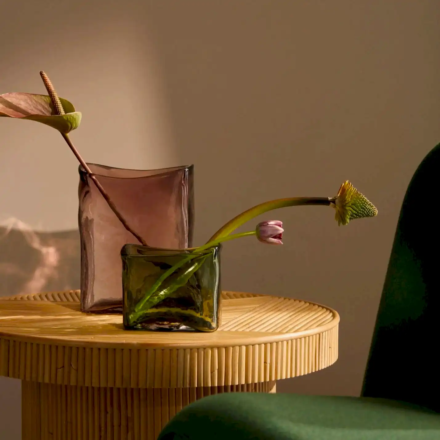 green and pink glass vase