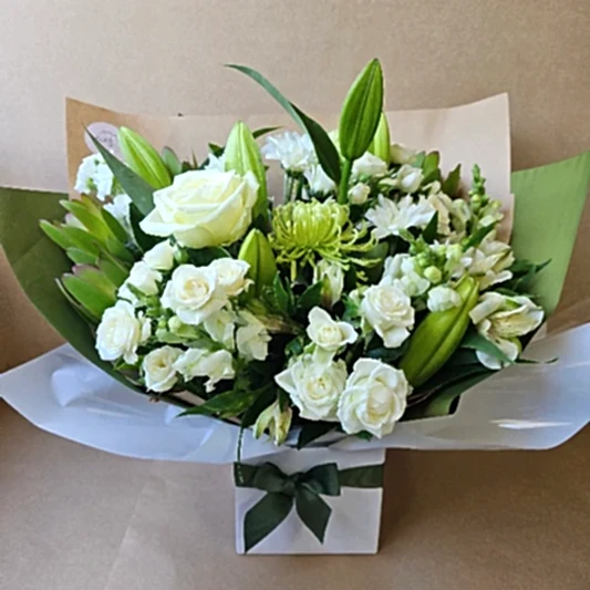 White and Green Neutral Boxed Flower Arrangement