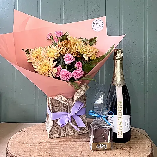 flowers, Chandon and chocolates