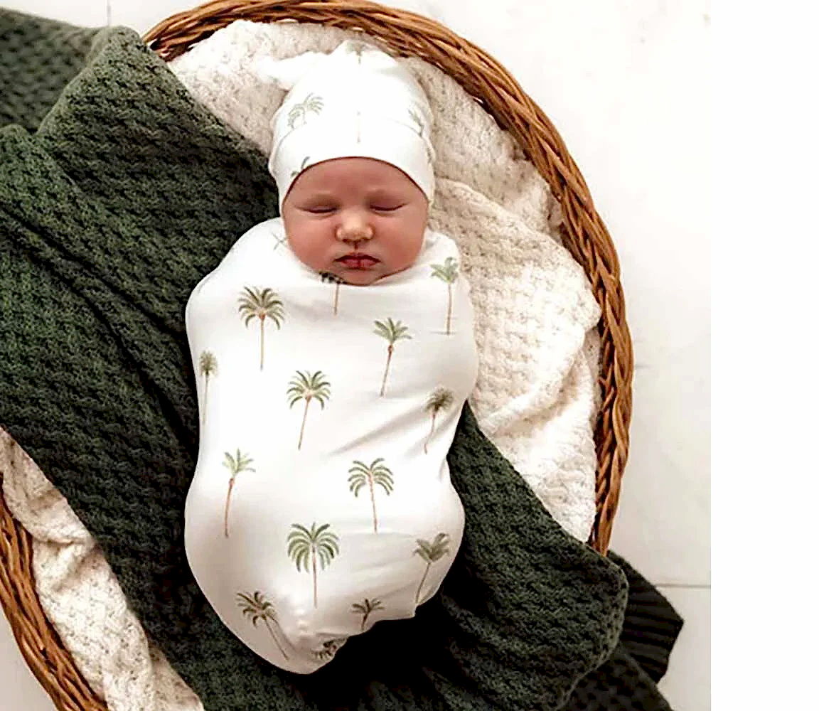 Baby Gift - Organic Snuggle Swaddle Wrap and Topknot or Beanie Set