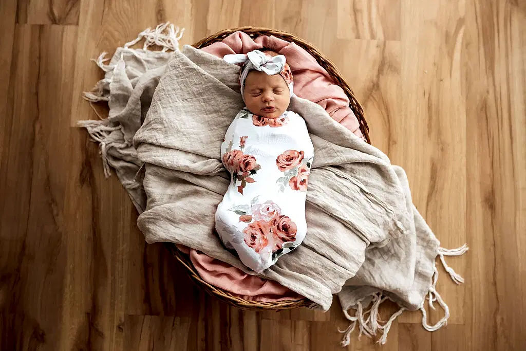 baby swaddle wrap and topknot set floral print