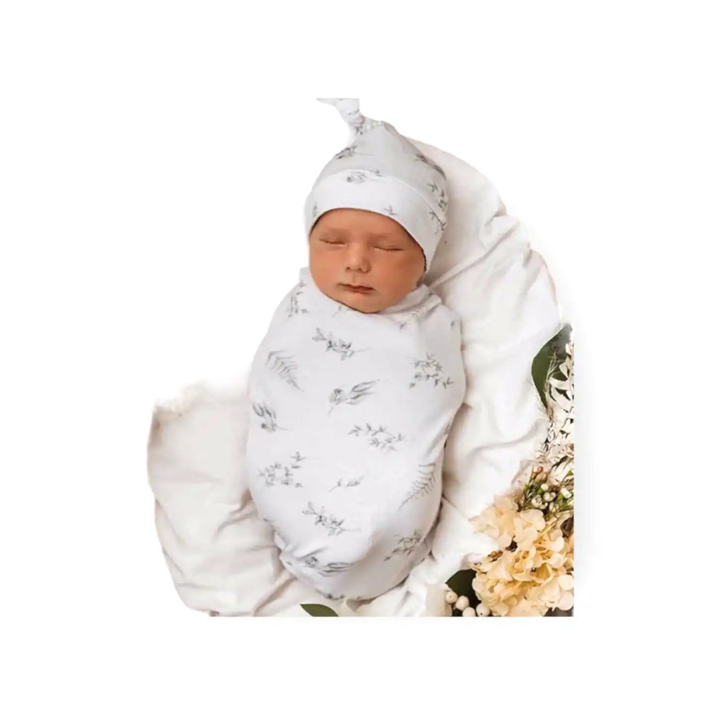 Baby Gift - Organic Snuggle Swaddle Wrap and Topknot or Beanie Set